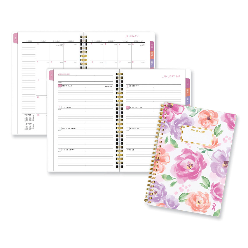 AT-A-GLANCE Badge Floral Weekly/Monthly Planner, Floral Artwork, 8.5 x 6.38, White/Multicolor Cover, 13-Month (Jan to Jan): 2024 to 2025 (1675F200)