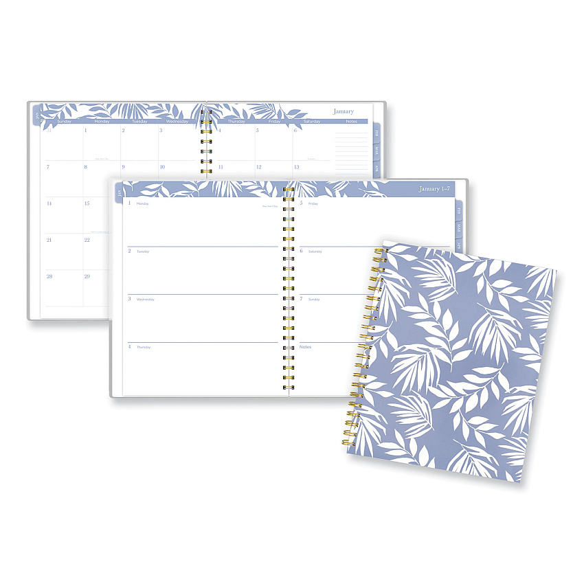 Cambridge Elena Weekly/Monthly Planner, Palm Leaves Artwork, 11 x 9.25, Blue/White Cover, 12-Month (Jan to Dec): 2024 (1680905)