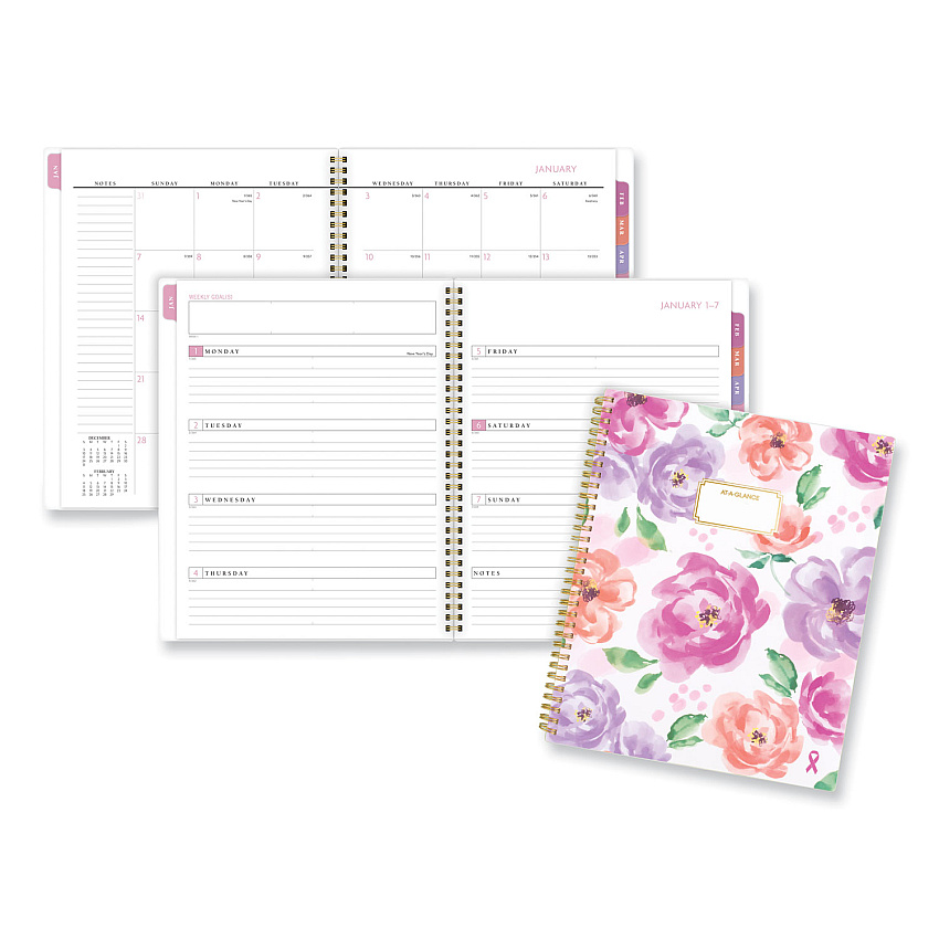 AT-A-GLANCE Badge Floral Weekly/Monthly Planner, Floral Artwork, 11 x 9.2, White/Multicolor Cover, 13-Month (Jan to Jan): 2024 to 2025 (1675F905)