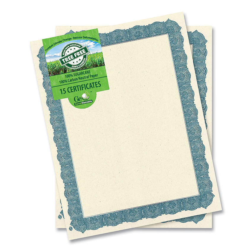 Geographics Award Certificates, 8.5 x 11, Natural with Blue Braided Border, 15/Pack (49014)