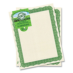 Geographics Award Certificates, 8.5 x 11, Natural with Green Braided Border, 15/Pack (49016)