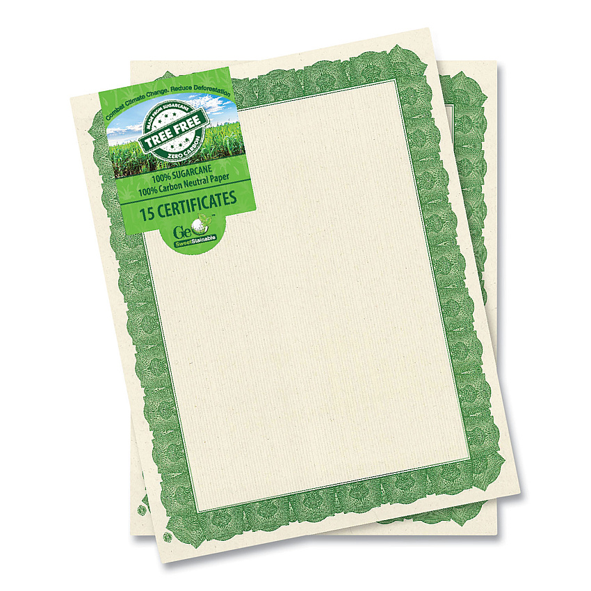 Geographics Award Certificates, 8.5 x 11, Natural with Green Braided Border, 15/Pack (49016)