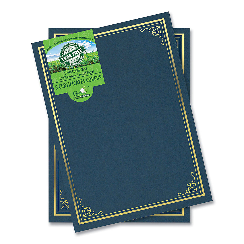 Geographics Certificate/Document Cover, 9.75' x 12.5", Navy With Gold Foil, 5/Pack (49017)