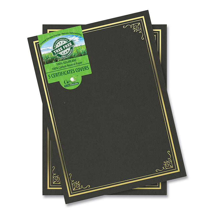 Geographics Certificate/Document Cover, 9.75" x 12.5", Black With Gold Foil, 5/Pack (49029)