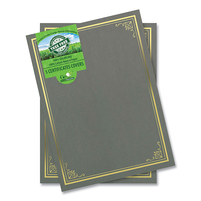 Geographics Certificate/Document Cover, 9.75" x 12.5", Gray With Gold Foil, 5/Pack (49114)