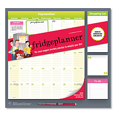Blueline Fridge Planner Magnetized Monthly Calendar with Pads + Pencil, 14 x 13.5, Yellow/Green Sheets, 17-Month: Aug 2024 to Dec 2025 (C174110A)