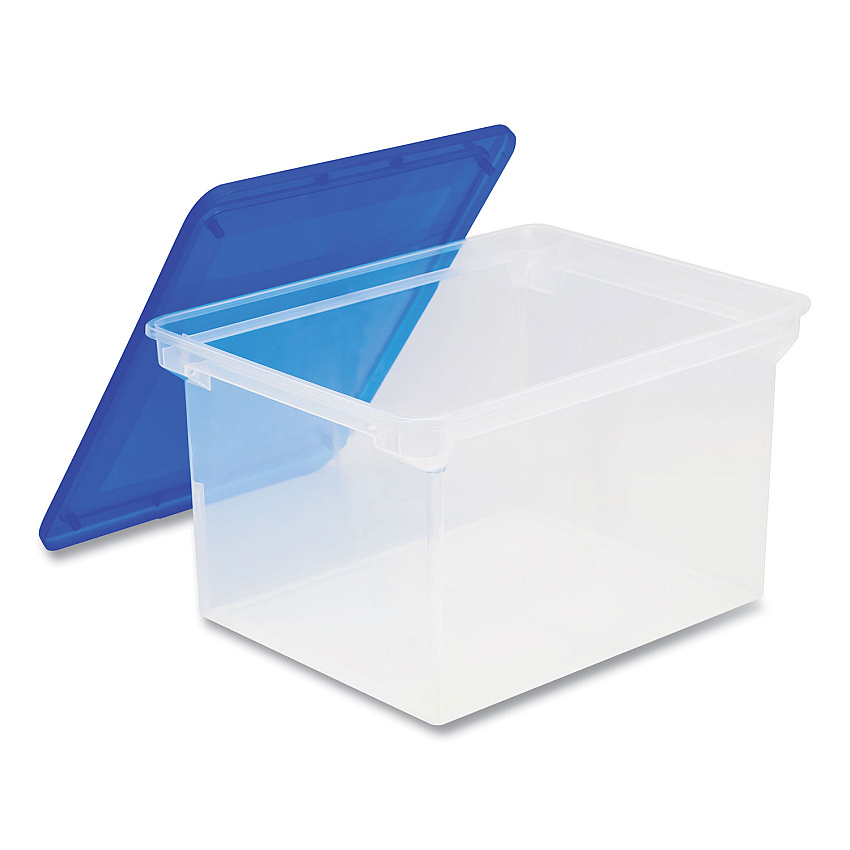 Storex Tote with Comfort Edges, Letter/Legal Files, 13.9" x 18.3" x 10.6", Blue/Clear, 4/Carton (61508U04C)