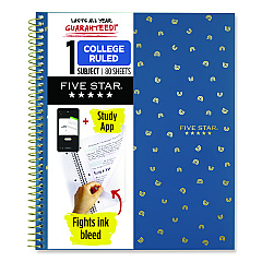 Five Star Style Wirebound Notebook, 1-Subject, Medium/College Rule, Randomly Assorted Cover Colors, (80) 11 x 8.5 Sheets (820156F)