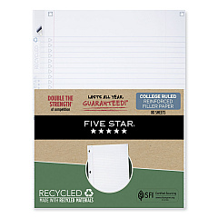 Five Star Reinforced Filler Paper Plus Study App, 3-Hole, 8.5 x 11, College Rule, 80/Pack (170023)