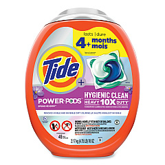 Tide Hygienic Clean Heavy 10x Duty Power Pods, Fresh Meadow Scent, 76 oz Tub, 45 Pods, 4/Carton (09493)