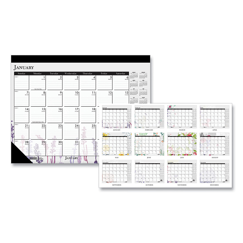 House of Doolittle Recycled Desk Pad Calendar, Wild Flowers Artwork, 22 x 17, White Sheets, Black Binding/Corners,12-Month (Jan-Dec): 2023 (197)