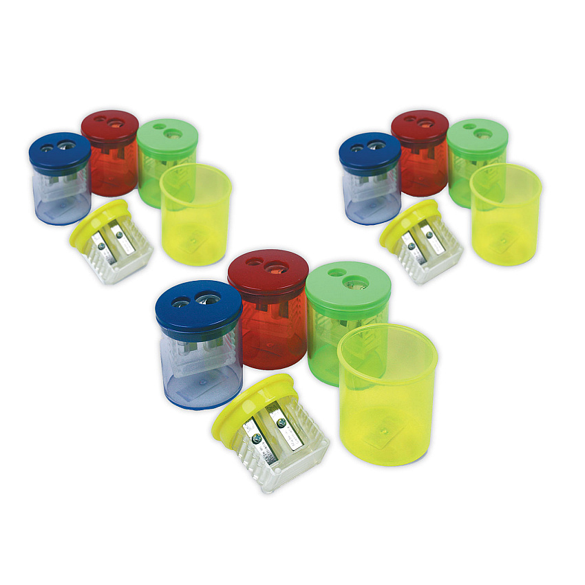 The Pencil Grip Eisen Pencil Sharpeners, Two-Hole, 1.5 x 1.75, Assorted Colors, 12/Pack (ESN51312)
