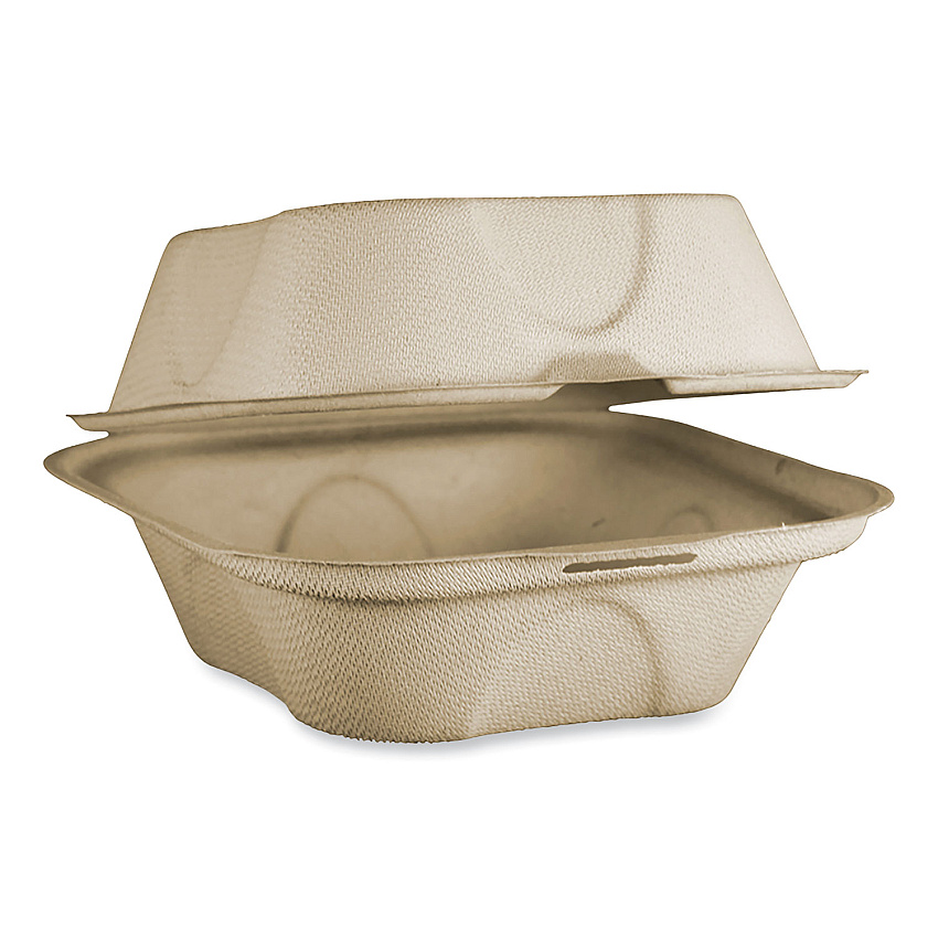 World Centric Fiber Hinged Containers, Burger Box, 6.5 x 6 x 3.2, Natural, Paper, 500/Carton (TOSCU15BLFP)