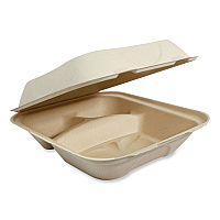 World Centric Fiber Hinged Containers, 3-Compartment, 8.8 x 8.2 x 2.9, Natural, Paper, 300/Carton (TOSCU8TLFP)