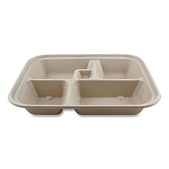 World Centric Fiber Containers, Bento Box, 5-Compartment, 12 x 9.5 x 2, Natural, Paper, 300/Carton (TRSCBBLFS)