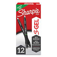 Sharpie S-Gel S-Gel High-Performance Gel Pen, Retractable, Medium 0.7 mm, Green Ink, Black Barrel, Dozen (2126216)