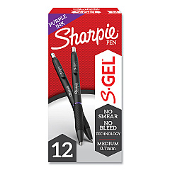 Sharpie S-Gel S-Gel High-Performance Gel Pen, Retractable, Medium 0.7 mm, Purple Ink, Black Barrel, Dozen (2126235)