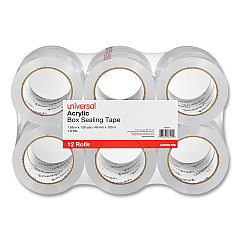 Universal Deluxe General-Purpose Acrylic Box Sealing Tape, 3" Core, 1.88" x 110 yds, Clear, 12/Pack (UNV66100)