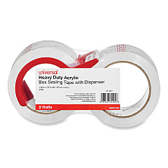 Universal Heavy-Duty Acrylic Box Sealing Tape with Dispenser, 3" Core, 1.88" x 54.6 yds, Clear, 2/Pack (UNV31102)