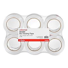 Universal Deluxe General-Purpose Acrylic Box Sealing Tape, 2 mil, 3" Core, 1.88" x 110 yds, Clear, 6/Pack (UNV53200)