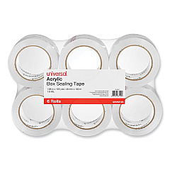 Universal Deluxe General-Purpose Acrylic Box Sealing Tape, 1.7 mil, 3" Core, 1.88" x 110 yds, Clear, 6/Pack (UNV63120)