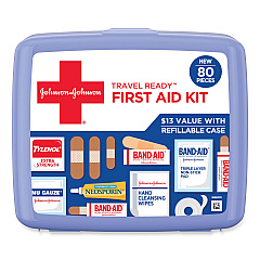 Johnson &amp; Johnson Red Cross Travel Ready Portable Emergency First Aid Kit, 80 Pieces, Plastic Case (202068)