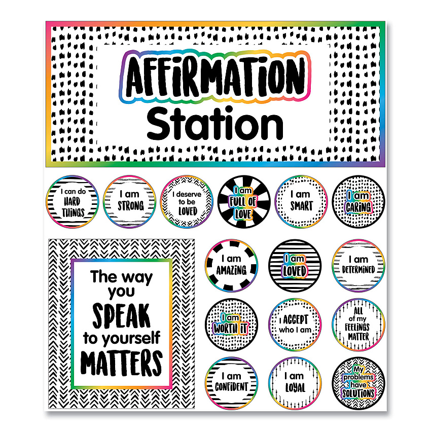 Carson-Dellosa Motivational Bulletin Board Sets, Affirmation Station, Multicolor, 13.8 x 16, 32 Pieces (110569)