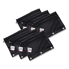 Charles Leonard Two-Pocket Binder-Insertable Pencil Pouch with Mesh Front, 11 x 9, Black, 6/Pack (76356)