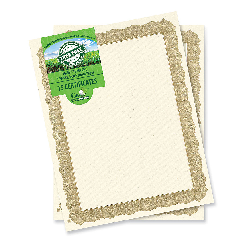 Geographics Tree Free Award Certificates, 8.5 x 11, Natural with Gold Braided Border, 15/Pack (49008)