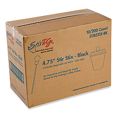 AmerCareRoyal Beverage Plugs, 4.75", Black 2,000/Carton (STIRSTIXBK)