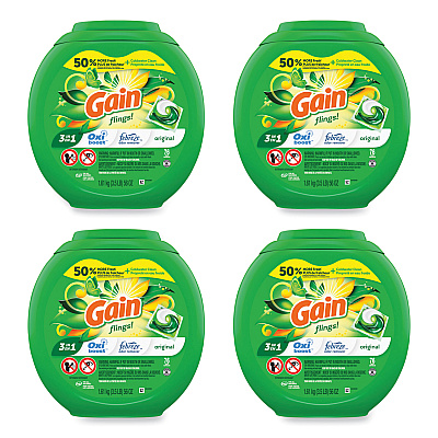 Gain Flings Detergent Pods, Original, 76 Pods/Tub, 4 Tubs/Carton (09207CT)