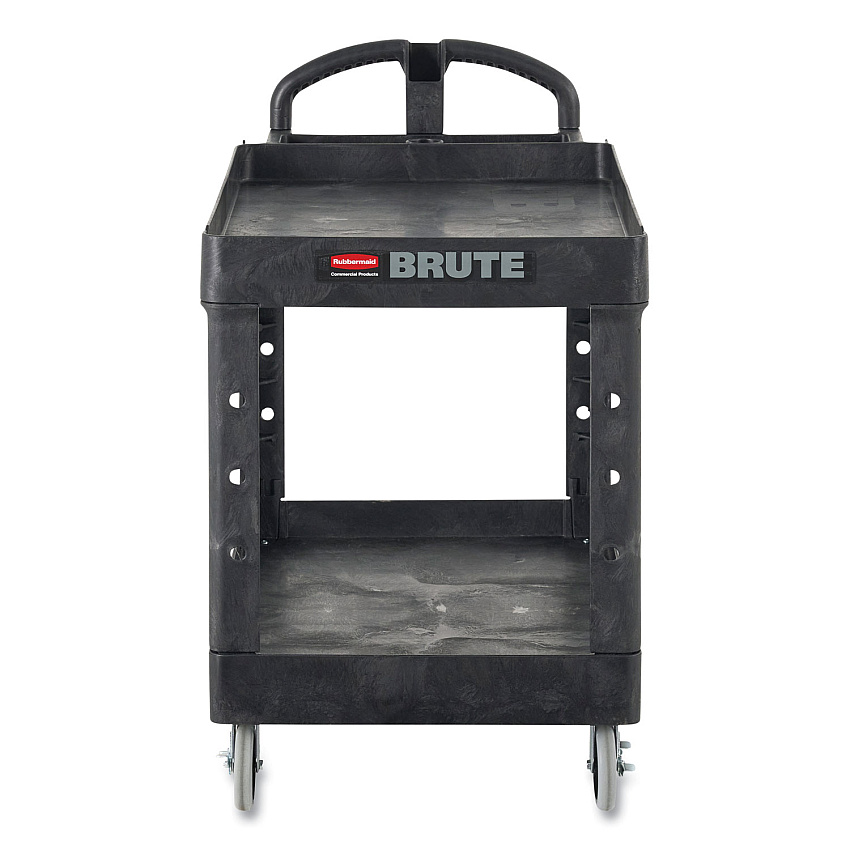 Rubbermaid Commercial Heavy-Duty 2-Shelf Utility Cart, TPR Casters, 26w x 55d x 33.25h, Black (4546BLA)
