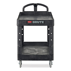 Rubbermaid Commercial Heavy-Duty Utility Cart, Two-Shelf, 25.9w x 45.2d x 32.2h, Black (452088BK)
