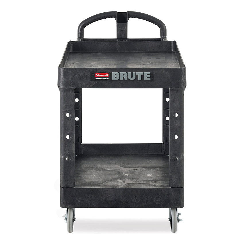 Rubbermaid Commercial Heavy-Duty Utility Cart, Two-Shelf, 25.9w x 45.2d x 32.2h, Black (452088BK)