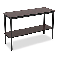 Iceberg OfficeWorks One-Shelf Utility Table, Rectangular, 47.25" x 17.7" x 29.5", Walnut Top, Black Base/Legs (69124)
