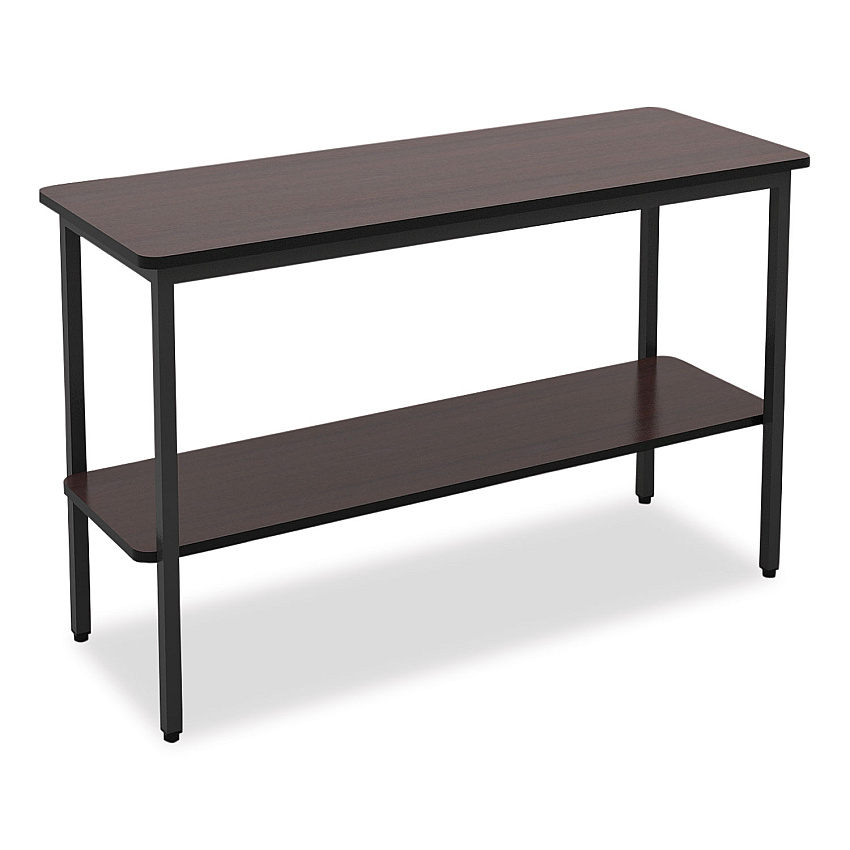 Iceberg OfficeWorks One-Shelf Utility Table, Rectangular, 47.25" x 17.7" x 29.5", Walnut Top, Black Base/Legs (69124)