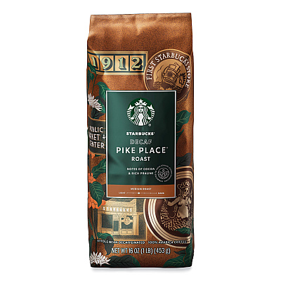 Starbucks Whole Bean Coffee, Decaffeinated, Pike Place, 1 lb, Bag (12540222)