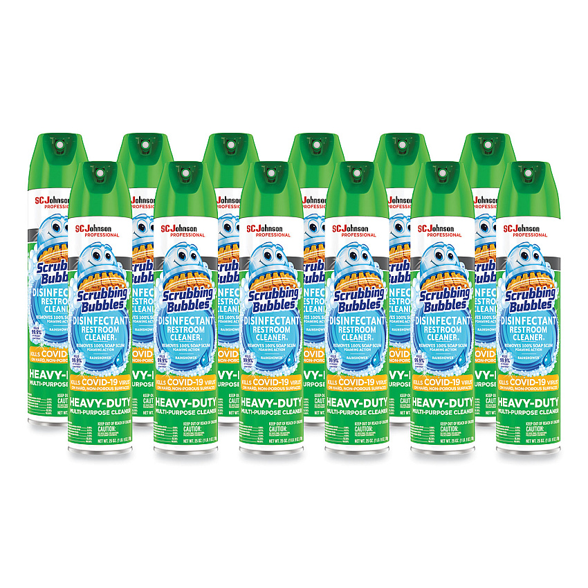Scrubbing Bubbles Disinfectant Restroom Cleaner II, Rain Shower Scent, 25 oz Aerosol Spray, 12/Carton (313358)