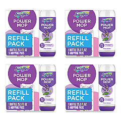 Swiffer PowerMop Cleaning Solution and Pads Refill Pack, Lavender, 25.3 oz Bottle and 5 Pads per Pack, 4 Packs/Carton (09117)