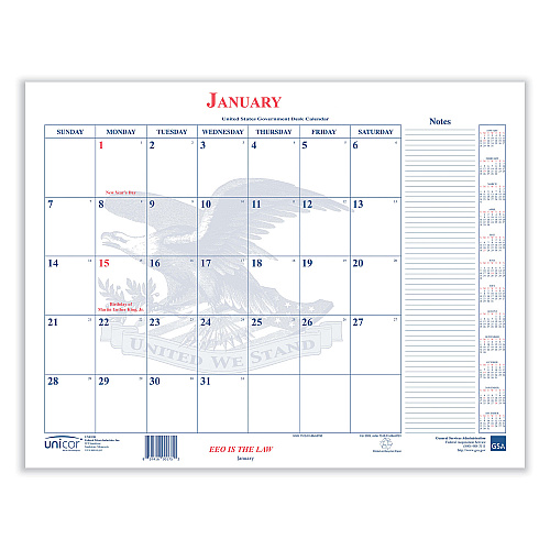 Unicor 7510016648791, Calendar Blotter, 22 x 18, White Sheets, 13-Month: Jan 2025 to Jan 2026