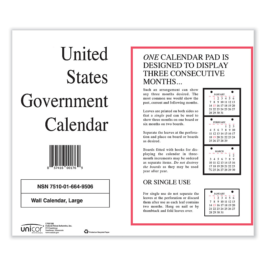 Unicor 7510016649508, Perforated Monthly Wall Calendar, 11 x 9, White Sheets, 12-Month (Jan to Dec): 2025, 10/Pack