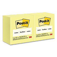 Post-it Notes Original Pads in Canary Yellow, 3" x 3", 100 Sheets/Pad, 12 Pads/Pack (654YW)