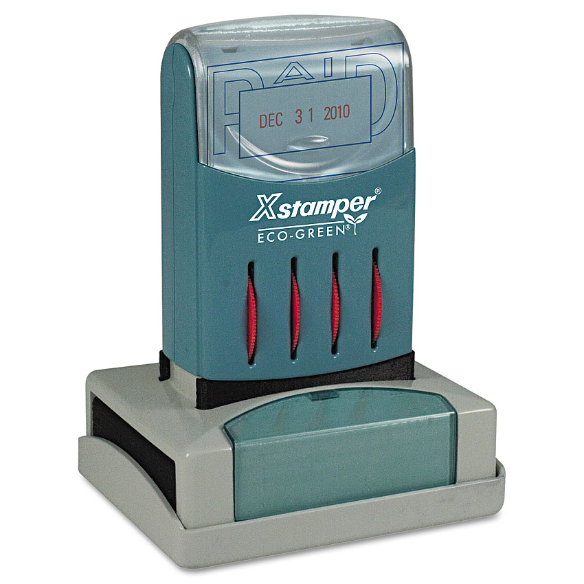 Xstamper ECO-GREEN VersaDater Message Dater, 2.13 x 1.31, PAID, Blue/Red (66210)