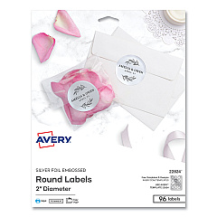 Avery Round Labels, Inkjet Printers, 2" dia, Silver, 12/Sheet, 8 Sheets/Pack (22824)
