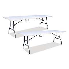 Iceberg Bifold Resin Folding Table, Rectangular, 94.5" x 29.9" x 30", White Granite Top, Gray Base/Legs, 2/Pack (61273)