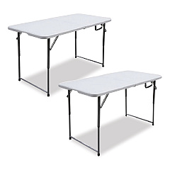 Iceberg Bifold Resin Folding Table, Rectangular, 48" x 23.6" x 29.1", White Granite Top, Gray Base/Legs, 2/Pack (61243)