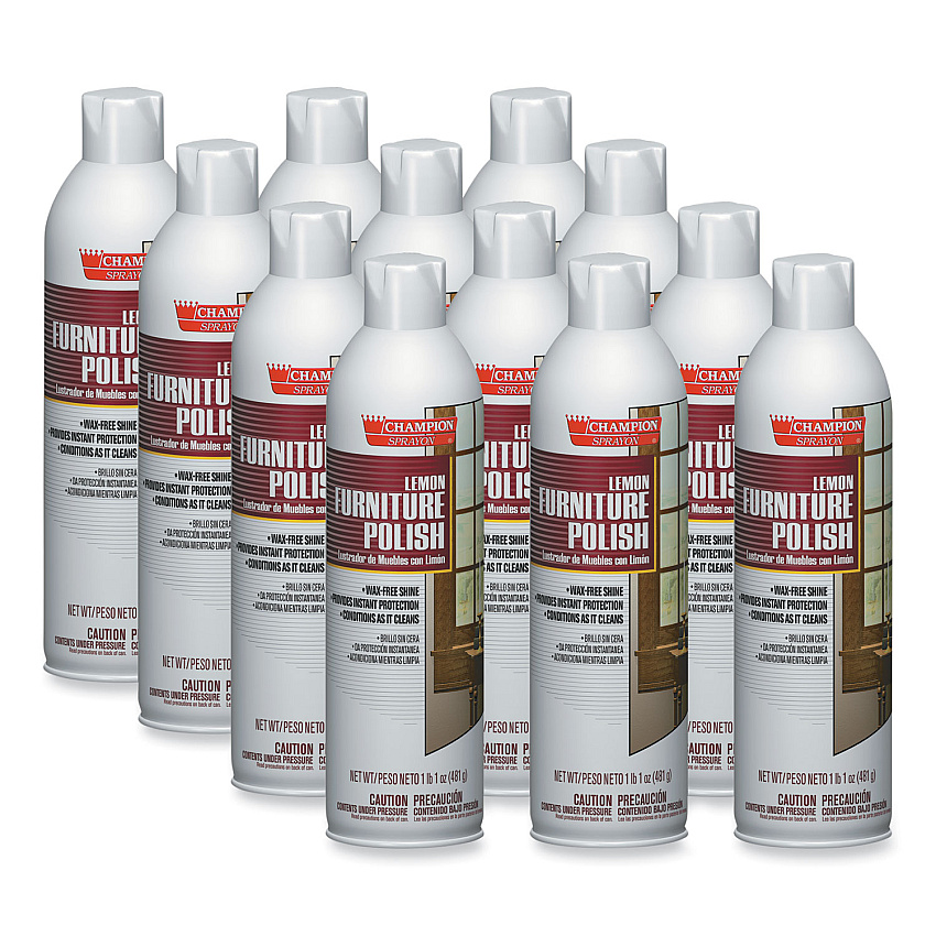 Chase Products Champion Sprayon Furniture Polish, Lemon, 17 oz Aerosol Spray, 12/Carton (5136)