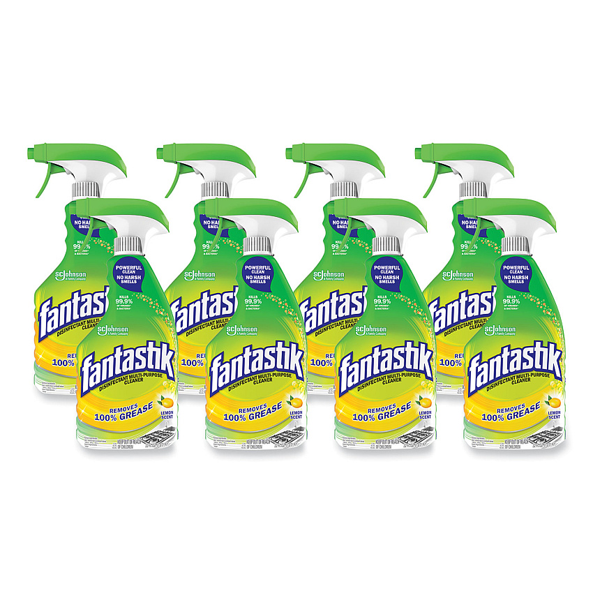 Fantastik Disinfectant Multi-Purpose Cleaner Lemon Scent, 32 oz Spray Bottle, 8/Carton (366094)