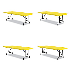 Correll Adjustable Folding Tables, Rectangular, 72" x 30" x 22" to 32", Yellow Top, Black Legs, 4/Pallet (RA3072284P)