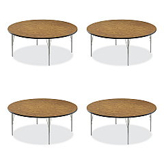 Correll Height Adjustable Activity Tables, Round, 60" x 19" to 29", Medium Oak Top, Gray Legs, 4/Pallet (60TFRD06954P)